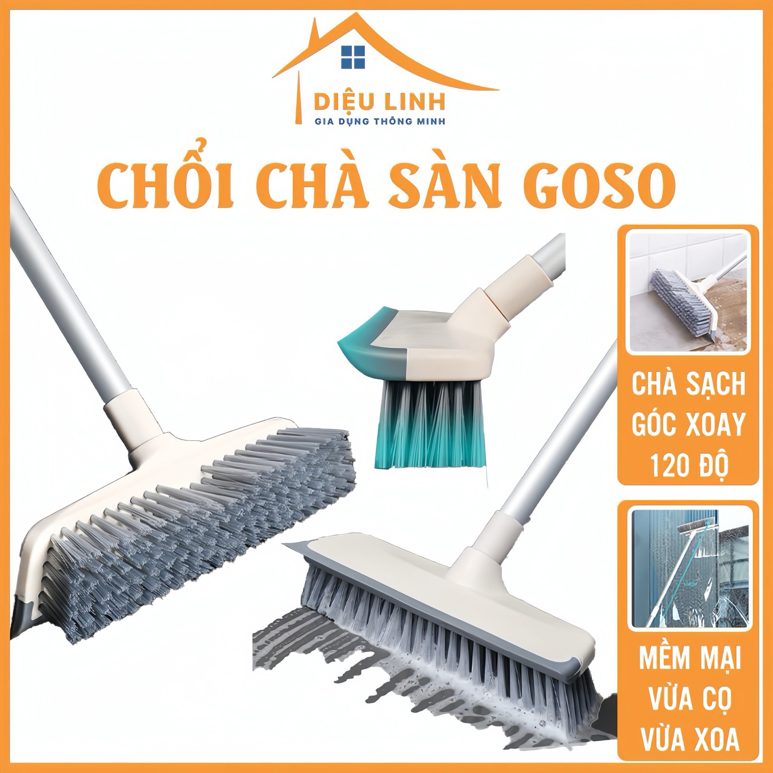Chổi chà sàn goso, cây chà sàn nhà tắm goso chổi cọ sàn và gạt nước đa năng 2 trong 1, cán hợp kim nhôm tăng giảm chiều dài 65-125cm tramanhshop