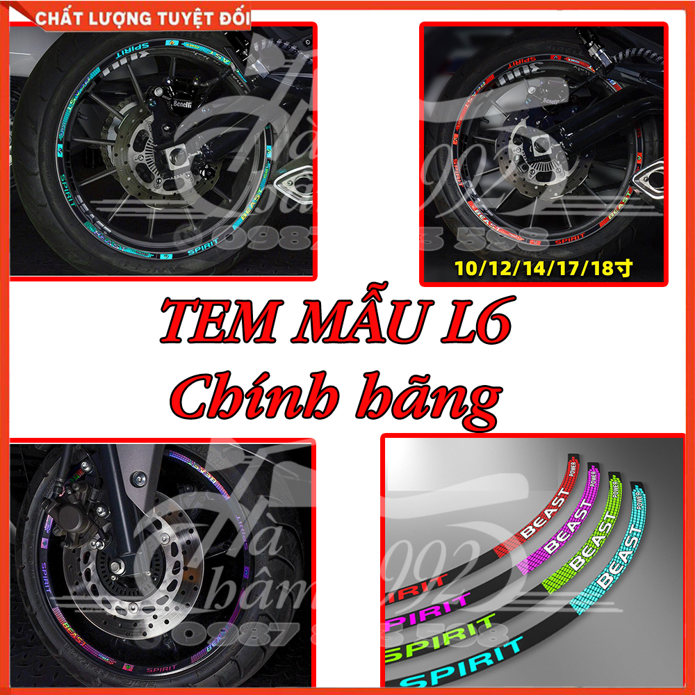 Tem dán mâm xe phản quang spirit beast mẫu l6 2021, decal dán mâm xe máy ô tô
