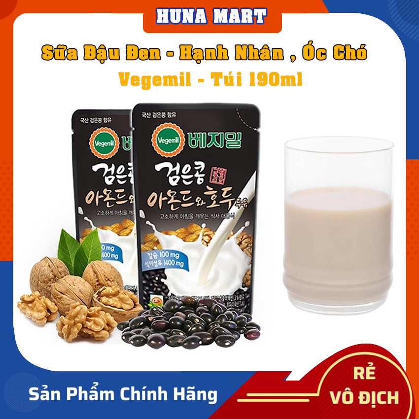 Sữa đậu đen, hạnh nhân, óc chó vegemil túi 190ml