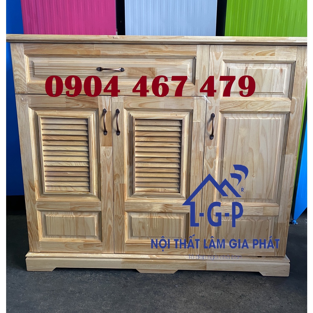 Tủ giày gỗ màu vàng mỡ dài 1m2 mới gỗ thông ghép không thấm nước