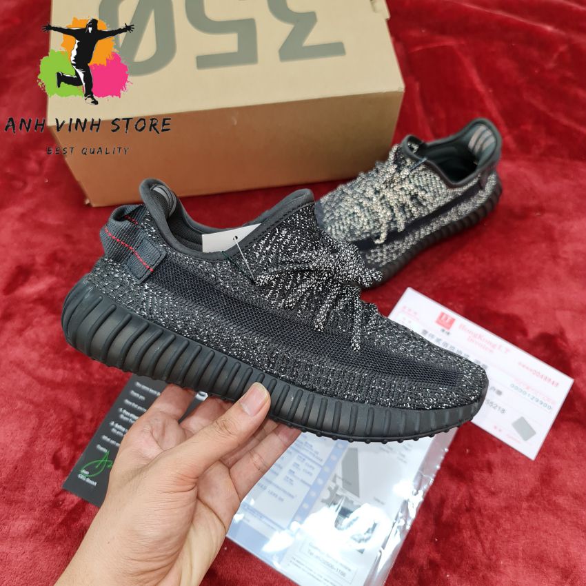 Giày chạy bộ nam nữ yeezy 350 v2 black static boost cao cấp