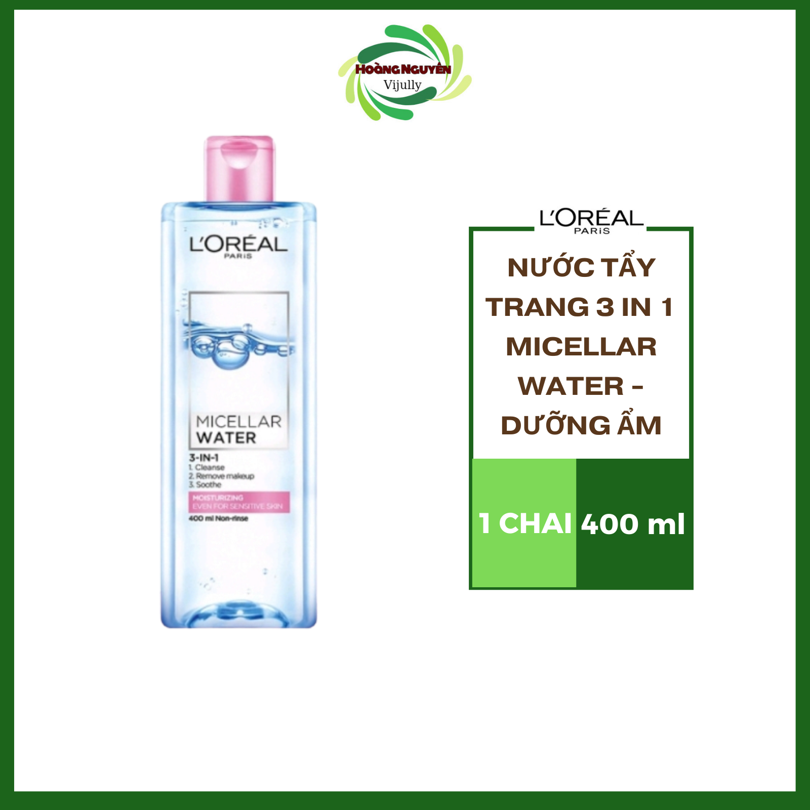 Nước tẩy trang dưỡng ẩm L'Oreal Paris Micellar Water 400ml