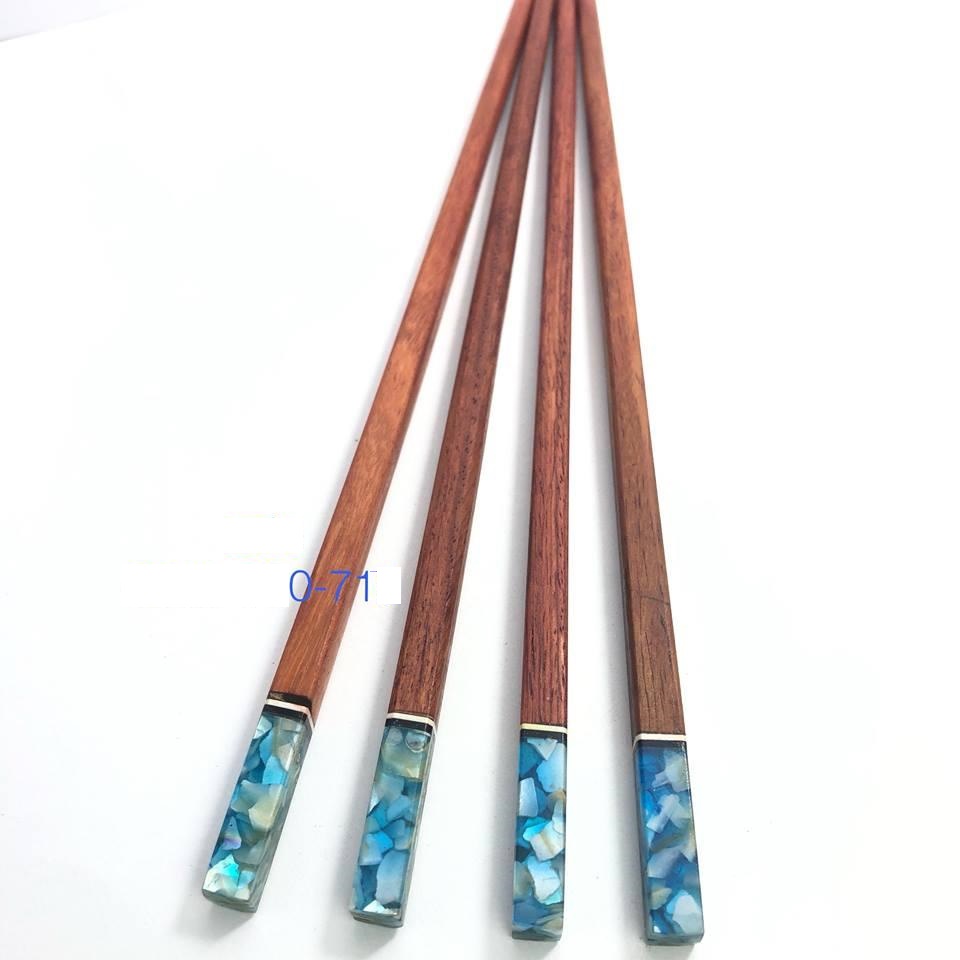Bộ 10 đôi đũa ăn gỗ CẨM LAI tự nhiên đầu vuông khảm trai cao cấp