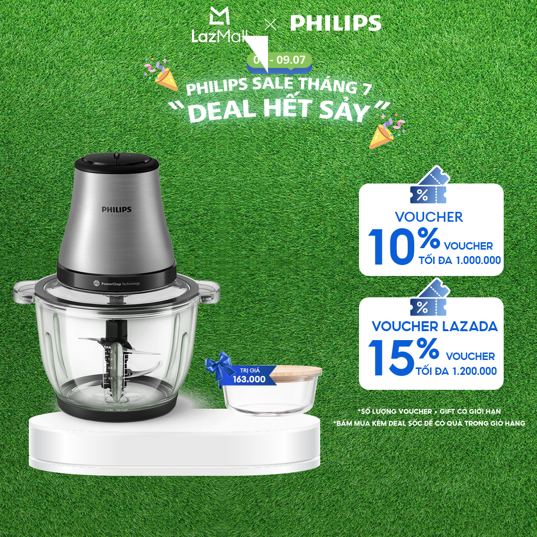 Máy Xay Thịt Philips HR1503/00 2 Lít|500W| cối thủy tinh - Hàng Chính Hãng