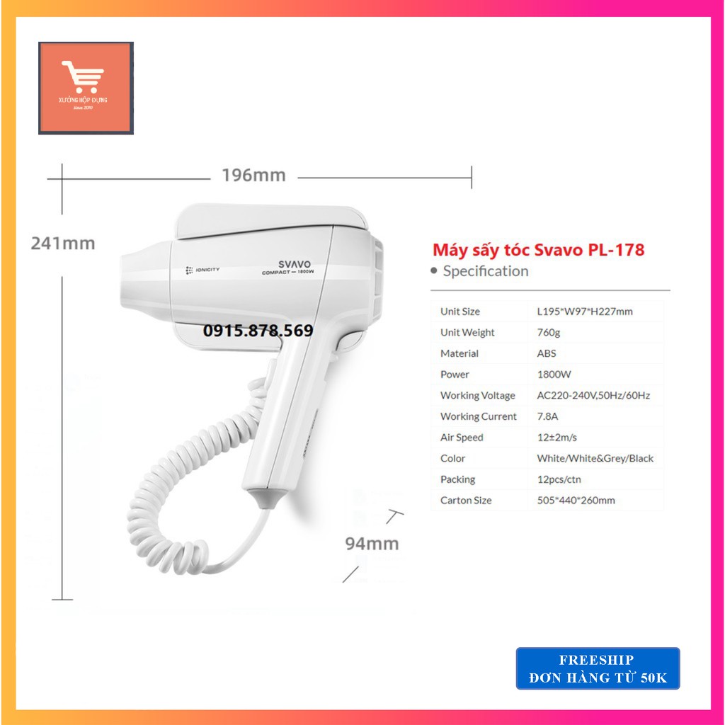 Máy sấy tóc treo tường cao cấp svavo pl-178 plaza siêu bền sang trọng.
