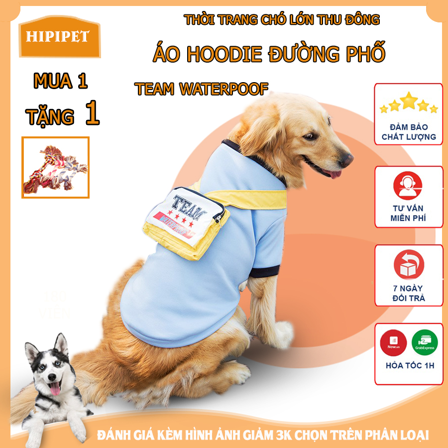 Áo cho chó lớn Hipipett size từ 20 - 50 áo thu đông TEAM WATER POOF có tay vải len lót lông cừu cao cấp