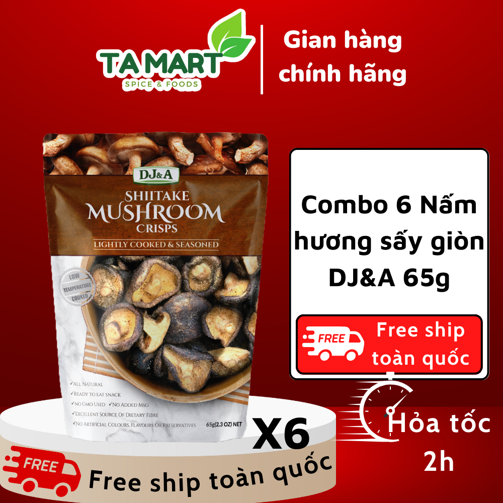 Combo 6 túi nấm hương sấy giòn dj&a 65g - ăn vặt tiện lợi, tốt cho sức khỏe, siêu ngon - combo 6 dj&a shiitake mushroom crisps 65g