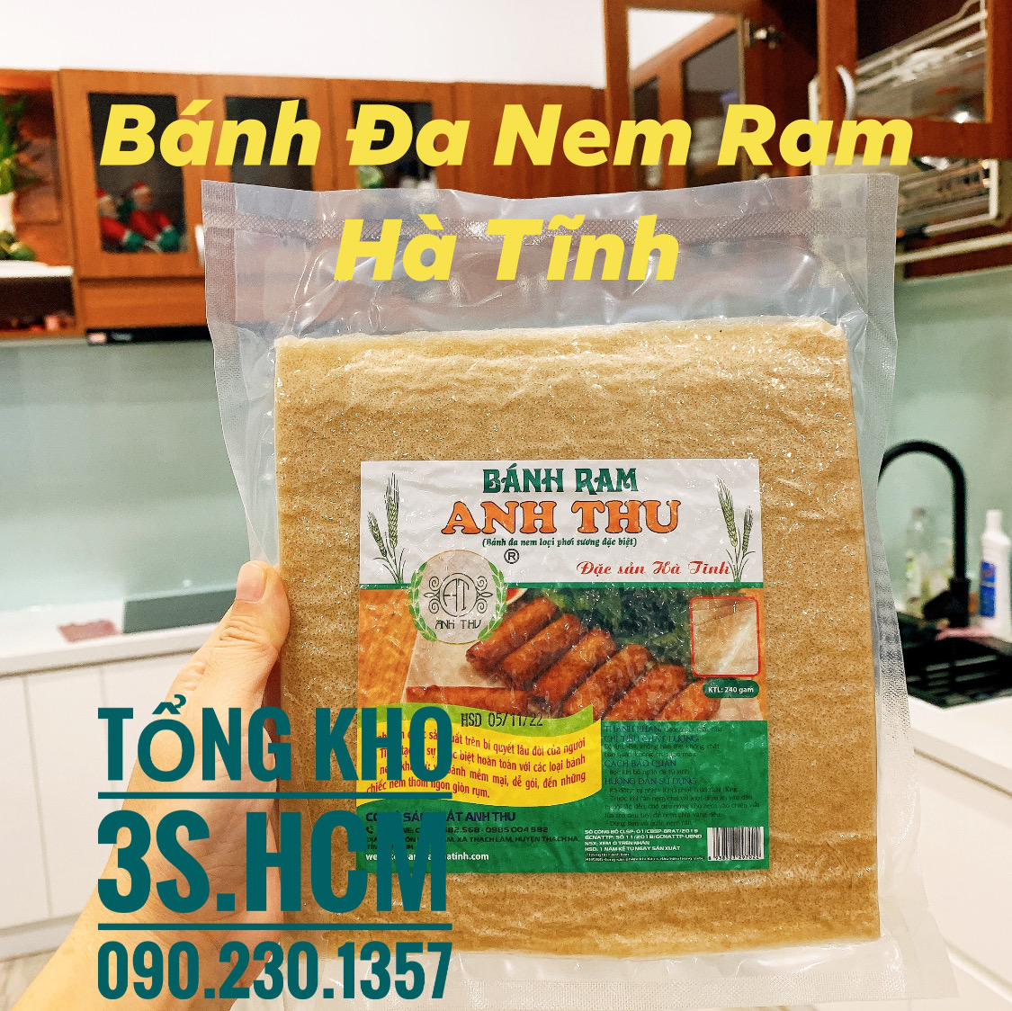 Bánh Đa Nem Ram đặc sản Hà Tĩnh, hiệu Anh Thu, loại phơi sương đặc biệt ngon (hút chân không) làm từ mật mía