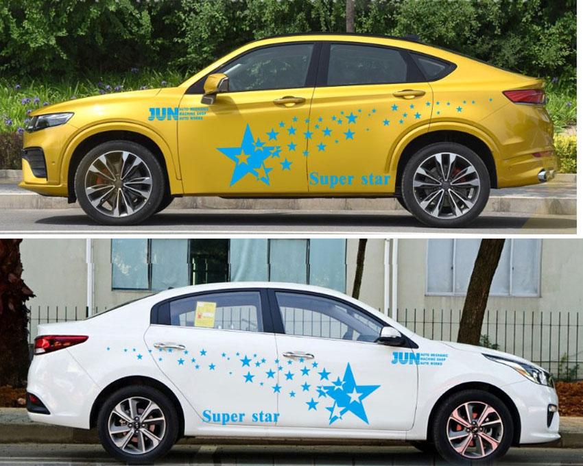 Tem dán 2 bên sườn Ô tô Super Star D-207 (Tặng kèm dụng cụ dán Tem) - Mầu Xanh