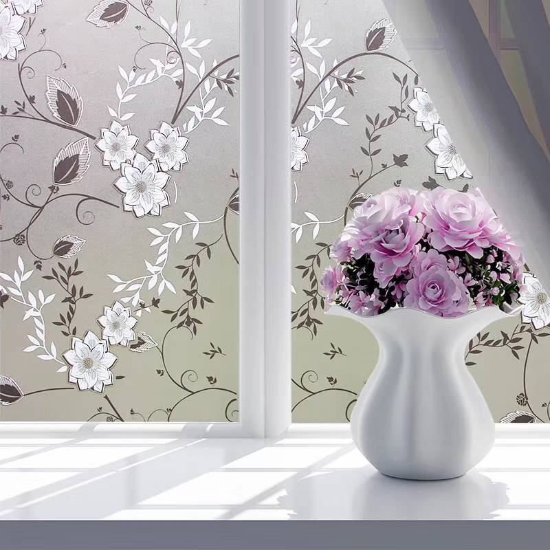 [hcmdecal dán kính mờ pvc có sẵn keo - hoa cúc đen 3d 60cmx5m dài
