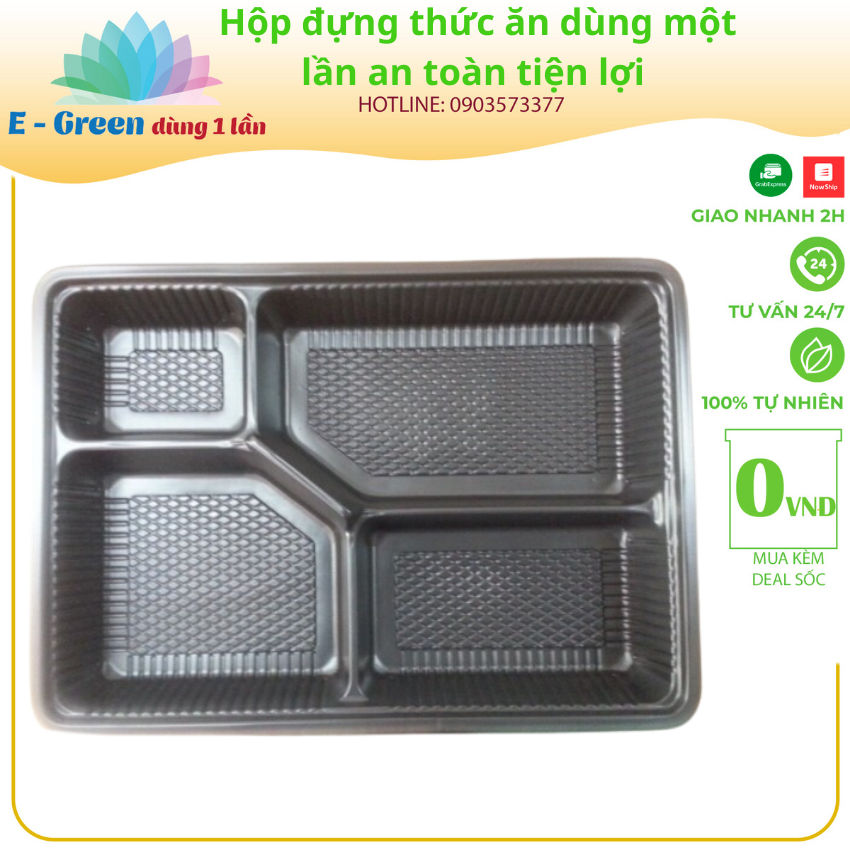 [HCM] Bộ 50 - 100 Hộp Nhựa Đựng Cơm 4 Ngăn Đế Đen Nắp Trong Hộp Dày Không Mùi Cao Cấp - Egreen Dùng 1 Lần