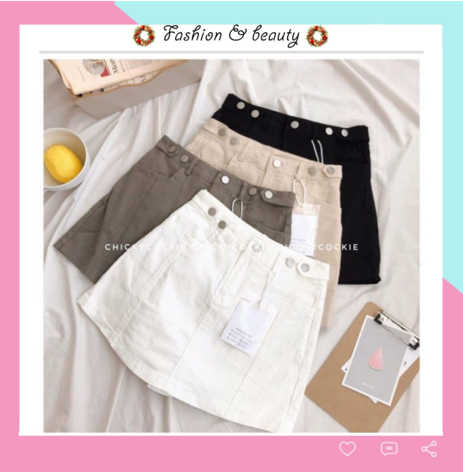 Quần short nữ giả váy vải thô Doloxi cạp đính khuy phong cách cao cấp Q024