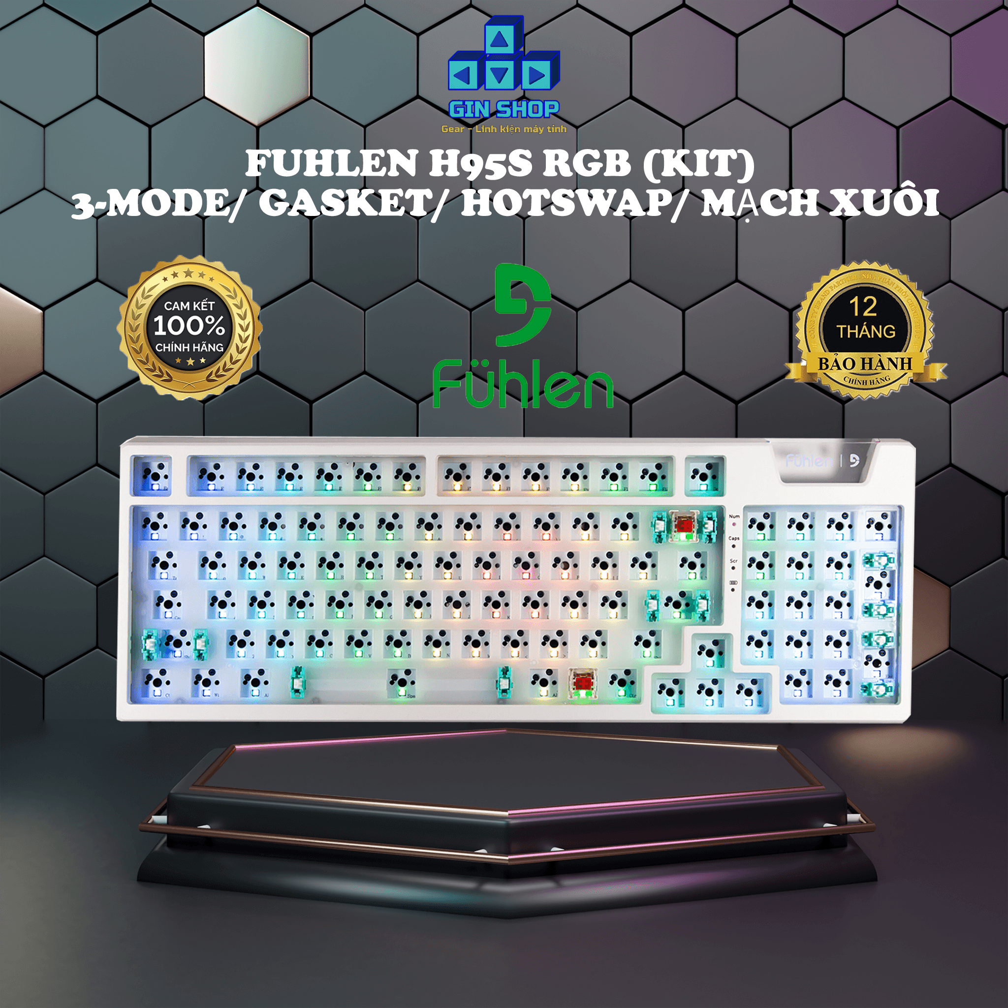 Kit bàn phím fuhlen h95s rgb 3-mode / gasket/ hotswap/ mạch xuôi