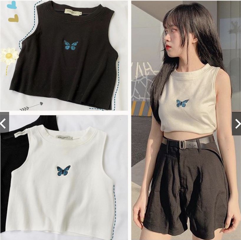 Áo 3 lỗ croptop in hoạ tiết bướm