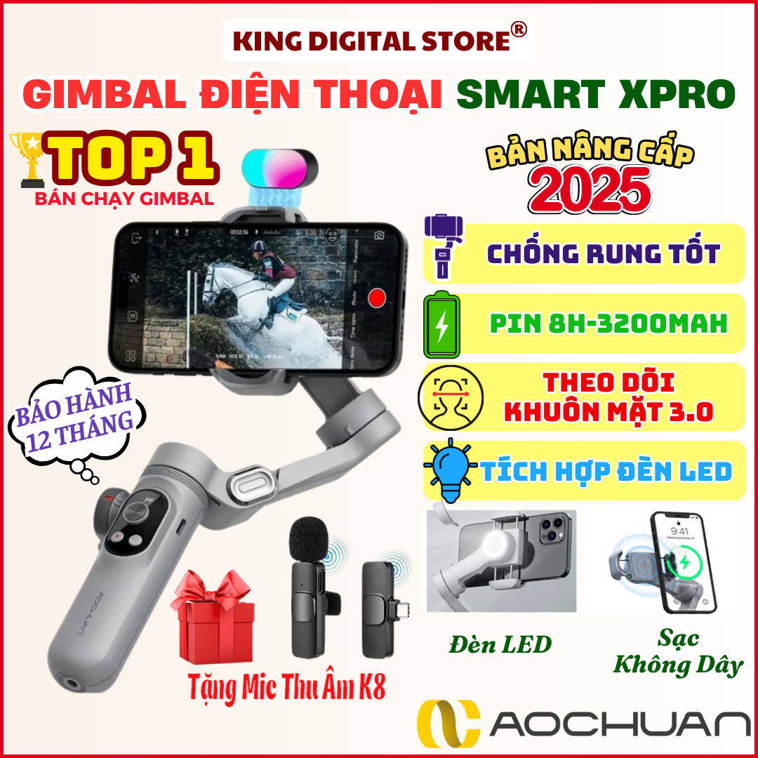 Tặng Mic Thu Âm Livestream Gimbal chống rung cho điện thoại Smart X Pro Gậy chụp ảnh 3 chân Ghimbal điện thoại Gymbal chống rung Chuyển cảnh mượt mà xoay 360 độ pin trâu 3200mAh có đèn Led