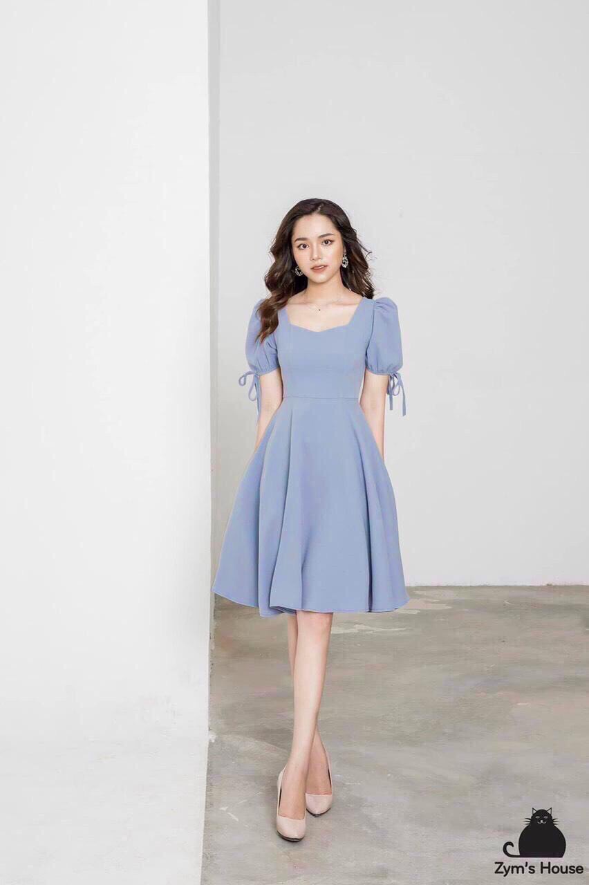 Đầm nữ dự tiệc tay phồng cổ vuông