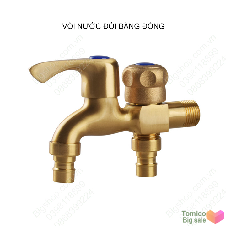 Vòi nước lạnh đôi bằng đồng gắn tường có đầu cấp nước máy giặt