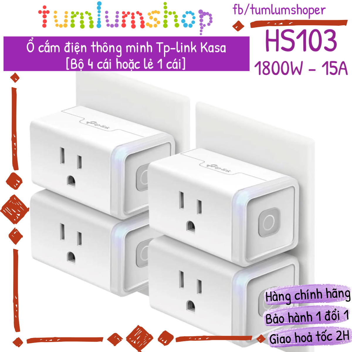 Ổ cắm điện thông minh wifi TP-Link HS103 Kasa Mini Smart Plug - 15A Bản nhập Mỹ