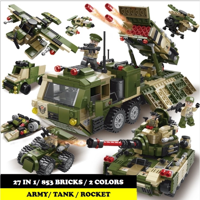 Đồ chơi lắp ráp, xếp hình lego khu quân sự 27in1 Lele Brother 8563