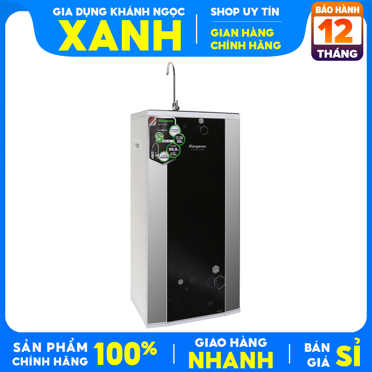 Máy lọc nước Kangaroo RO KG99A VTU 9 lõi Công nghệ lõi lọc Nano Silver giúp loại bỏ đến 99.9% vi khuẩn và bổ sung khoáng chất