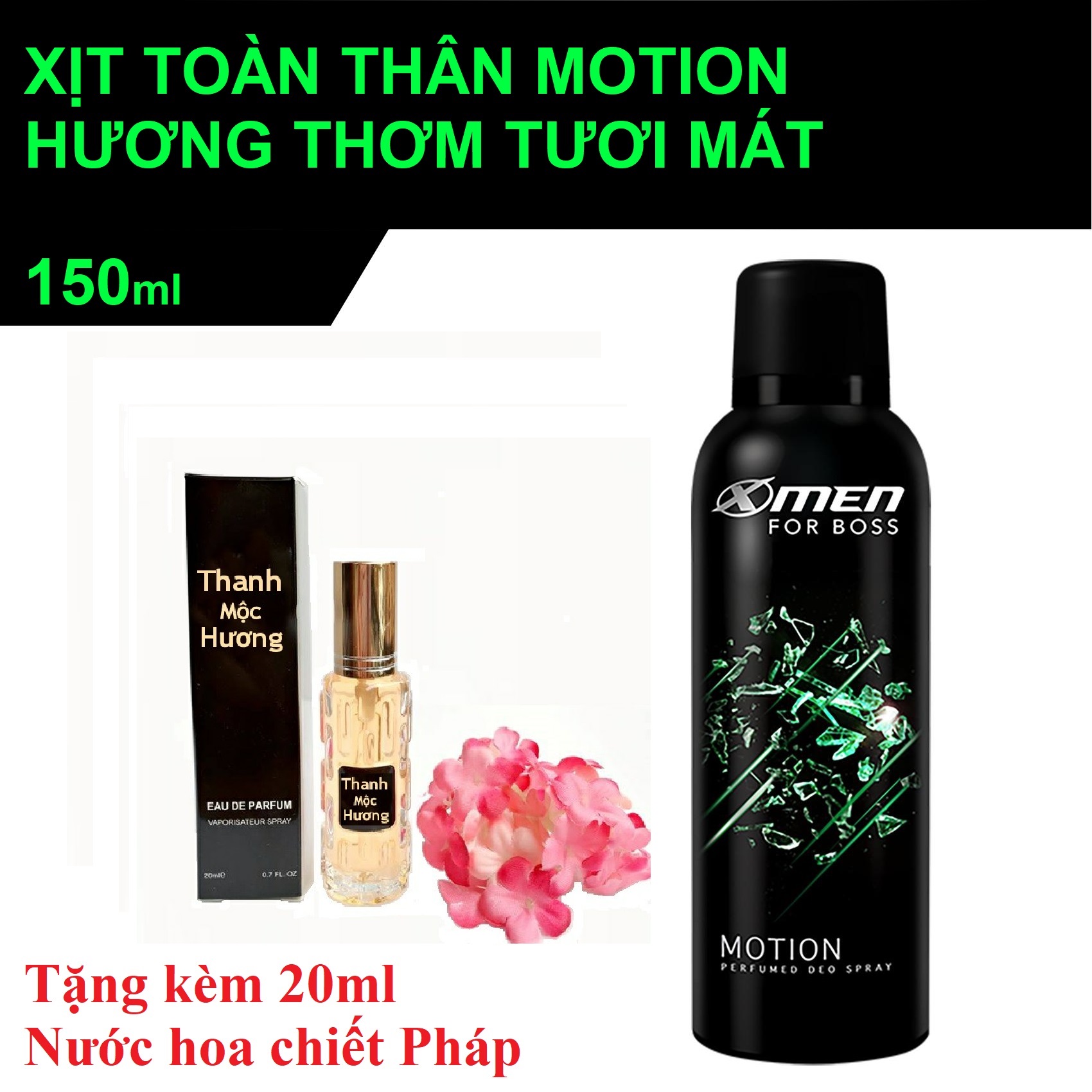 [HCM]Xịt nước hoa Pháp thơm body toàn thân Xmen Motion 150ml + tặng 20ml nước hoa chiết Pháp