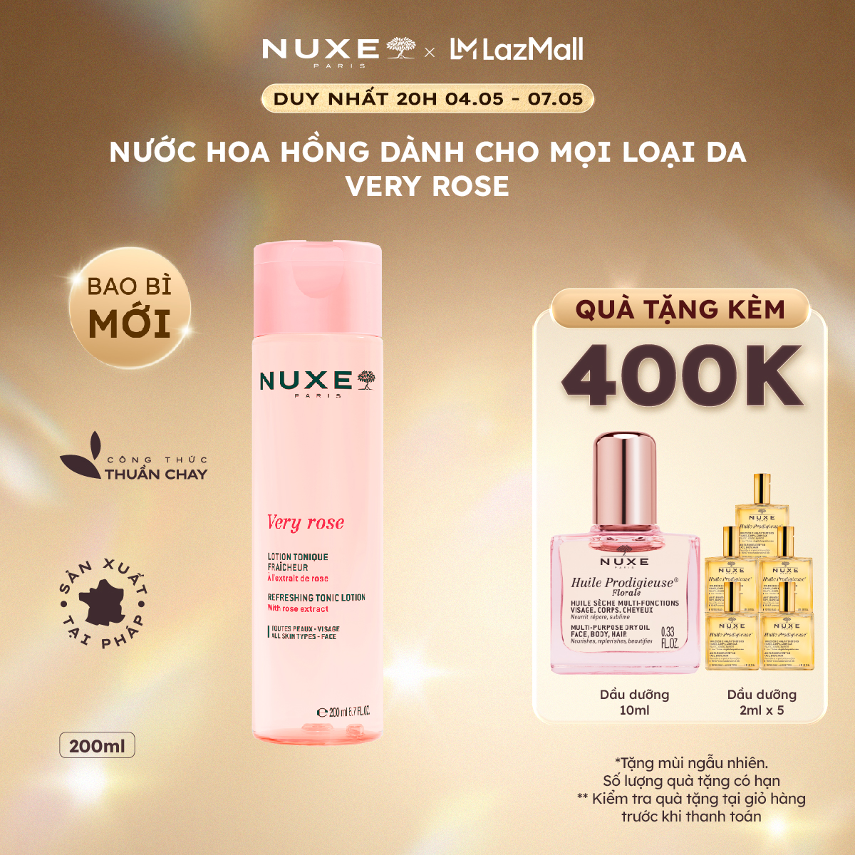 Nước Hoa Hồng Làm Sạch Cặn Trang Điểm  Dưỡng Ẩm Cho Mọi Loại Da Nuxe Very Rose 200ml