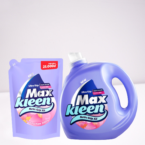 Combo chai nước giặt xả maxkleen hương hoa nắng chai 3,8kg + túi huyền diệu 900gr