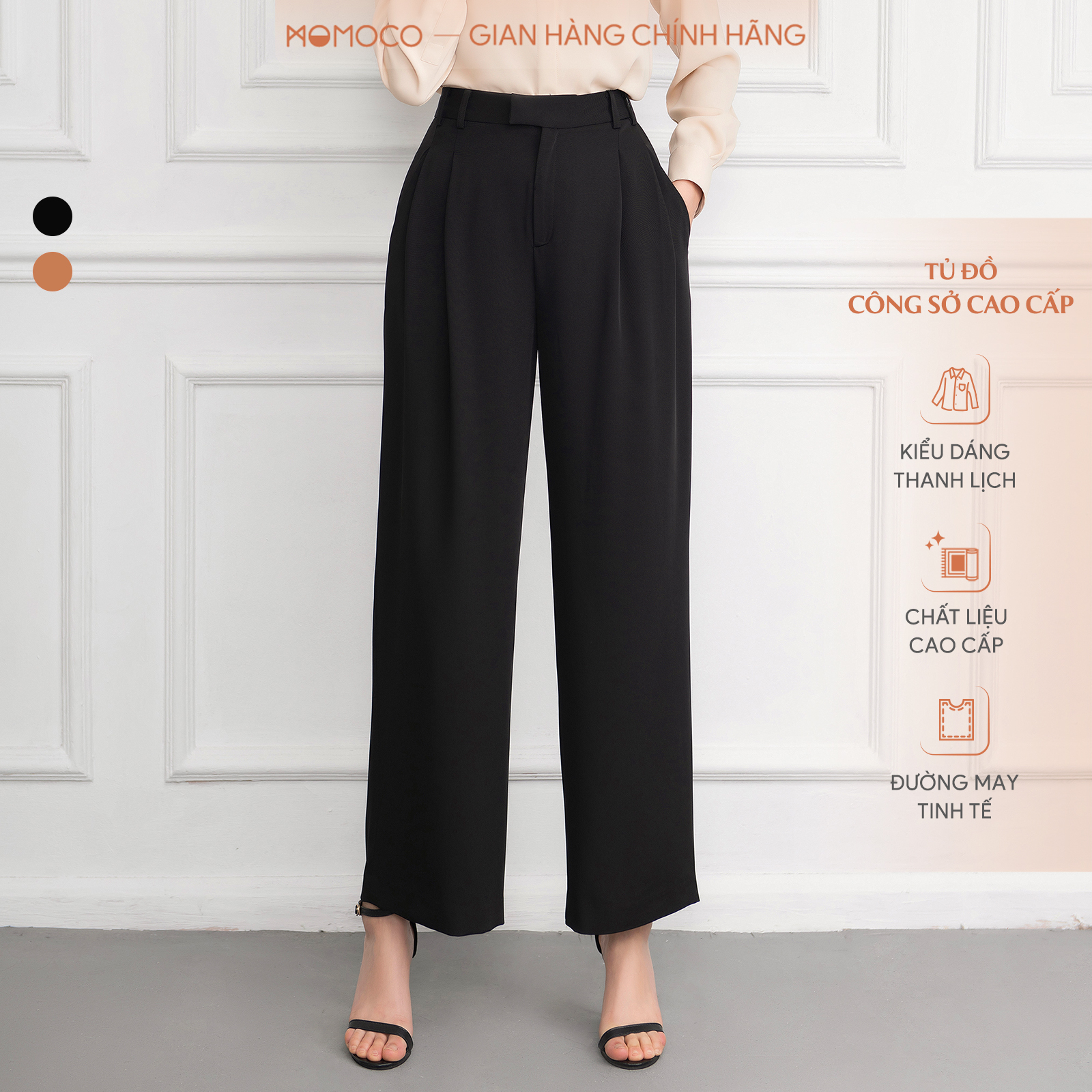 Quần ống suông nữ 2 ly momoco - m2775 - essentials pleated culottes chất tuýt si không nhăn, giữ form