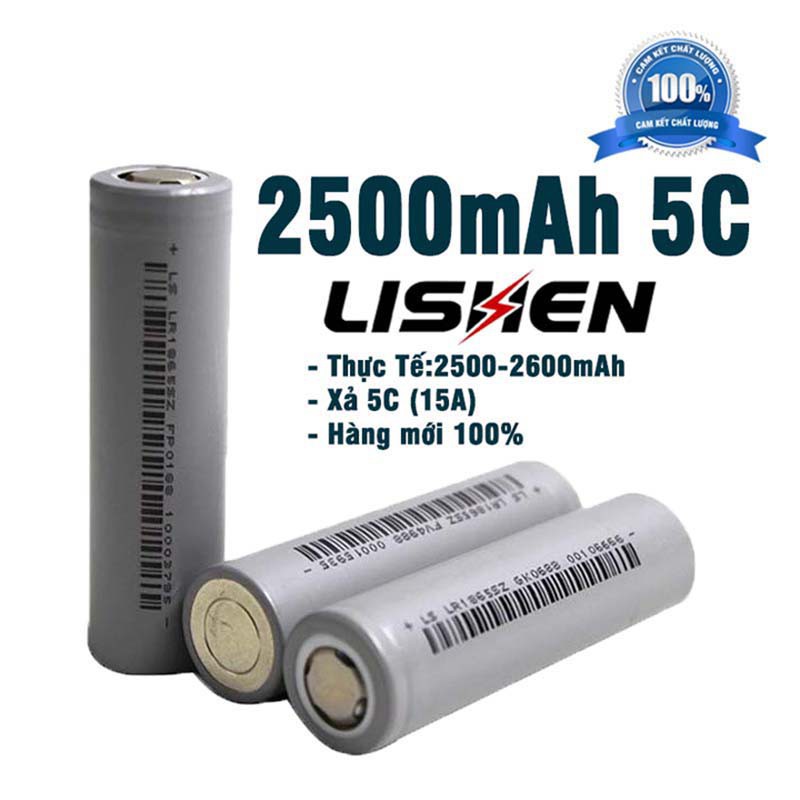 Cell Pin Chính Hãng Lishen xám 2600mAh, Dòng xả cao 10A - Pin 18650 2600mA