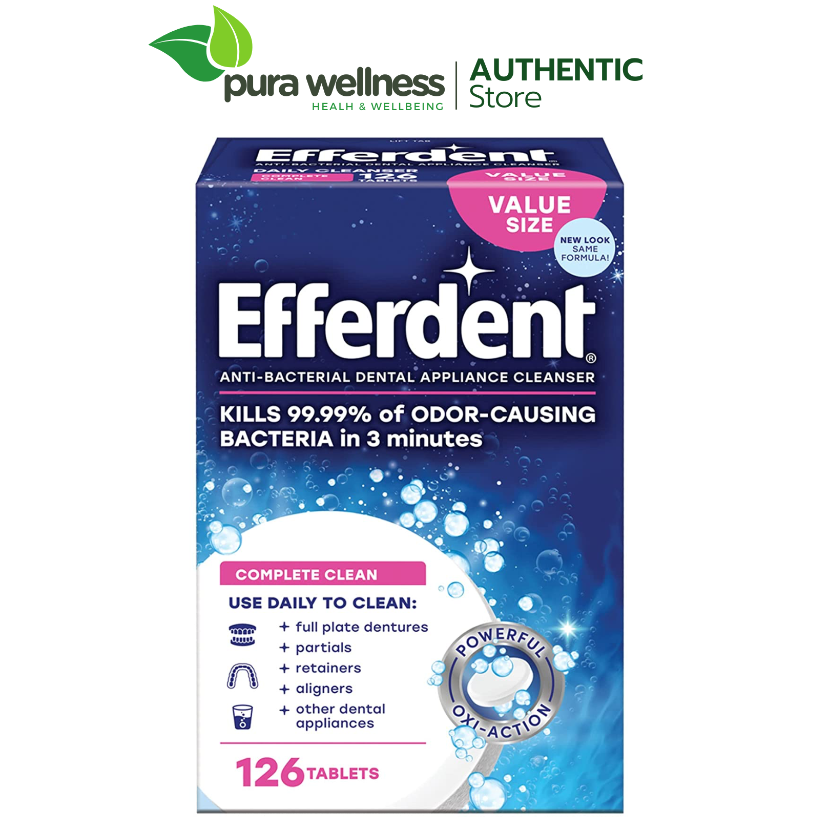 Efferdent Complete Clean Viên sủi làm sạch và vệ sinh hàm giả răng giả hàm tháo lắp, khay chỉnh nha 126 viên