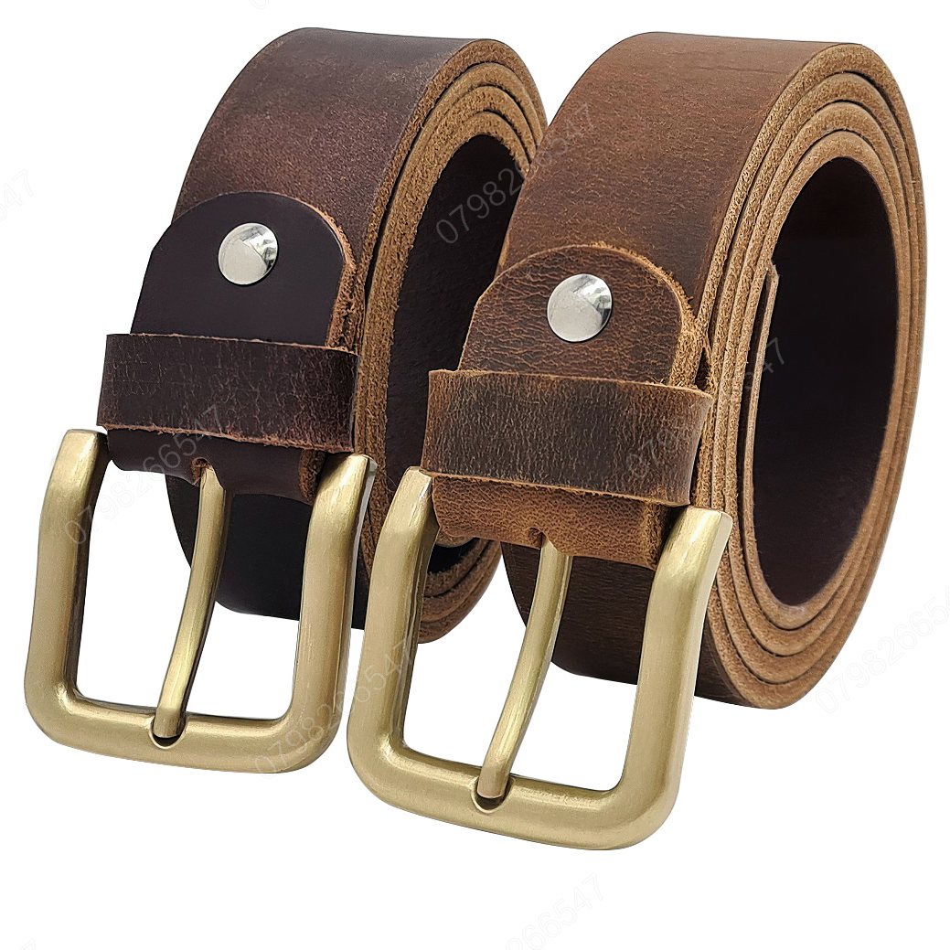 Tặng đục lỗ - HOÀN TIỀN 15% - Dây lưng da bò thật DHM-122 | Dây nịt da bò sáp đầu khoá kim mạ đồng thời trang | Bảo hành 12 tháng