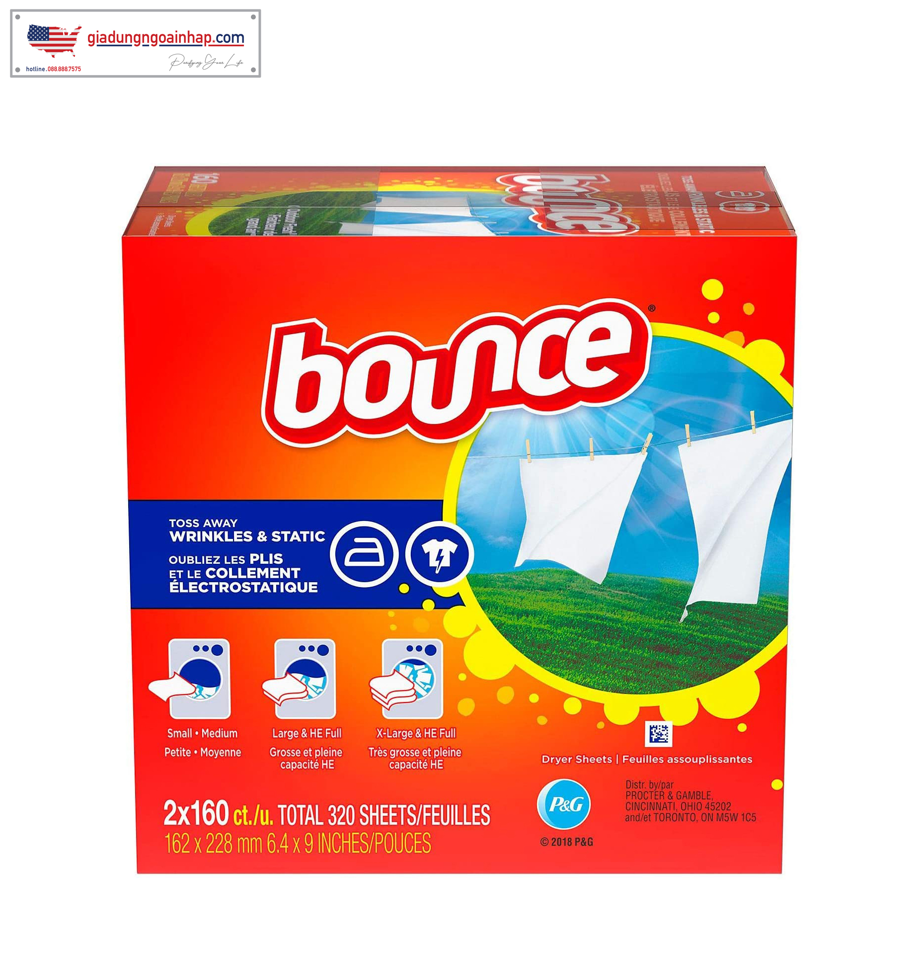 Giấy ?thơm ?quần áo Bounce Fabric Softener 2x160 tờ