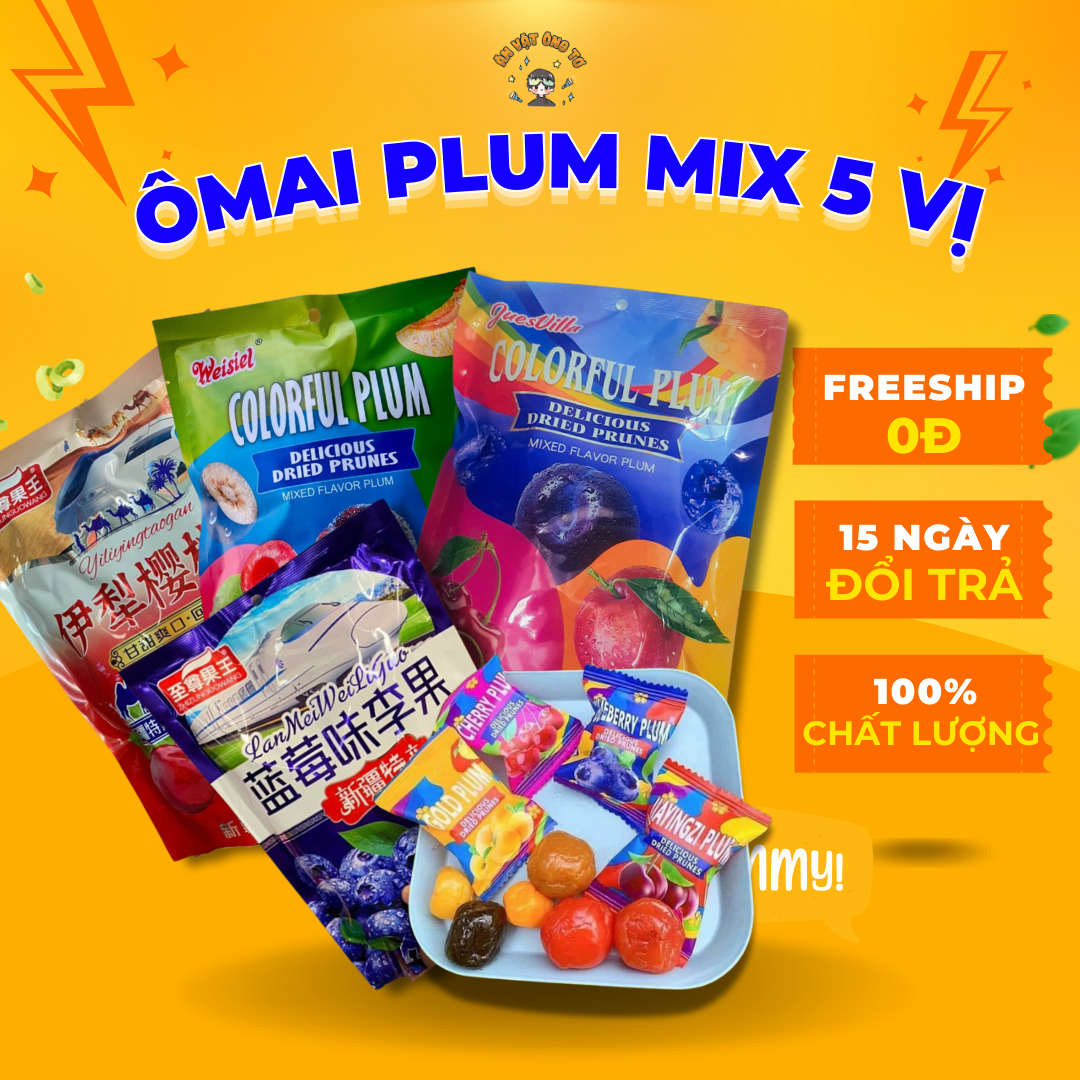 Ô mai mix 5 vị - ô mai xí muội mix đủ vị - o mai cherry, ô mai việt quất,ô mai đào, mận, ...