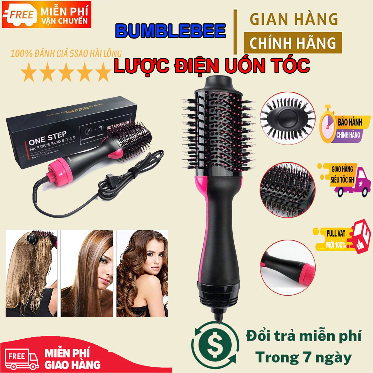 Máy sấy tóc đa năng 3 in 1 one step, lược điện chả thẳng tóc đa năng, uốn cụp, tạo phồng, chải thẳng tóc, máy tạo kiểu tóc, làm tóc tại nhà sử dụng tiện lợi cho các chị em làm đẹp, máy làm tóc đa năng