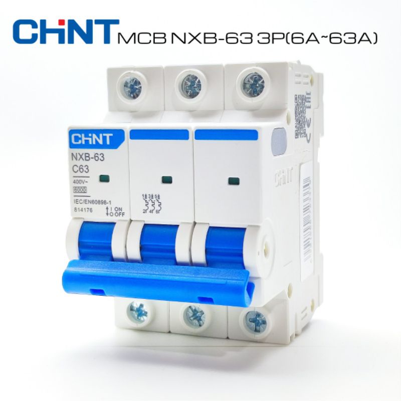 Aptomat mcb 3 pha chint nxb-63:6a, 10a, 16a, 25a, 32a, 40a, 50a, 63a dòng cắt 6ka