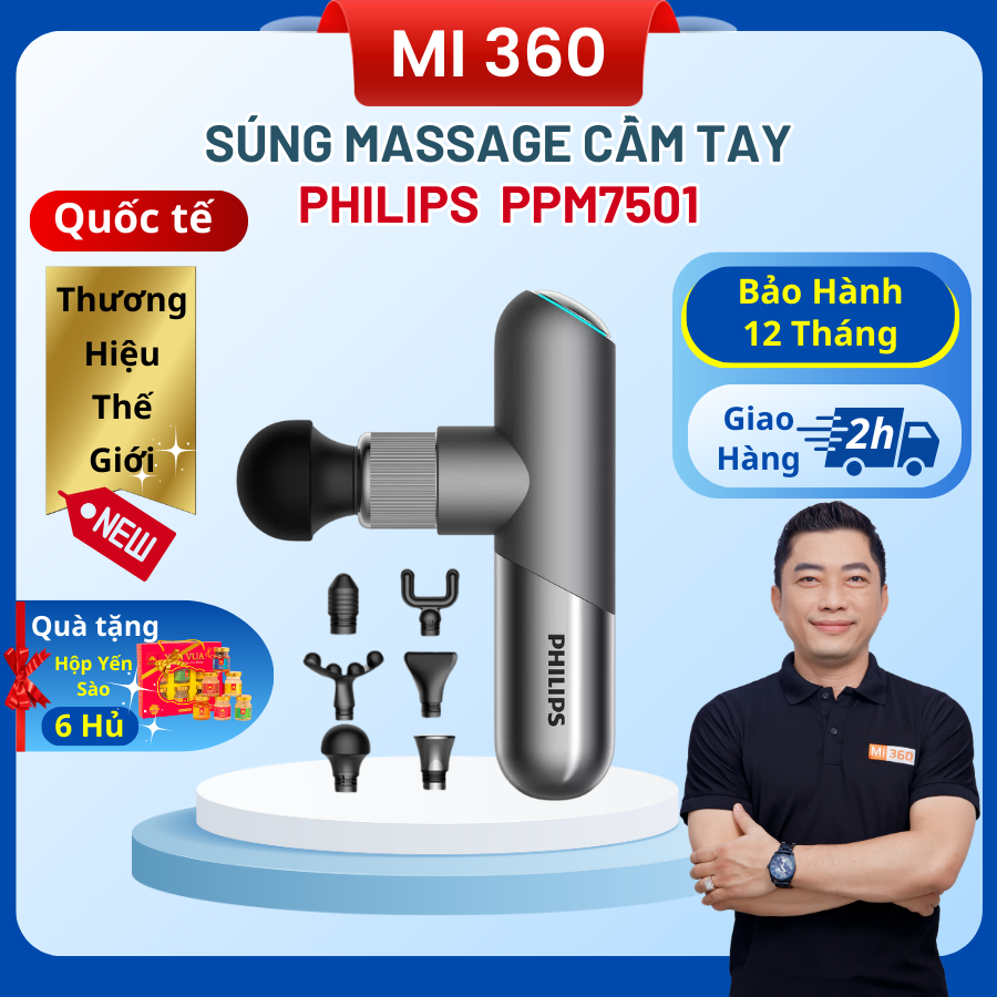 Súng massage cầm tay đa năng philips ppm7501 - hàng chính hãng - bảo hành 2 năm