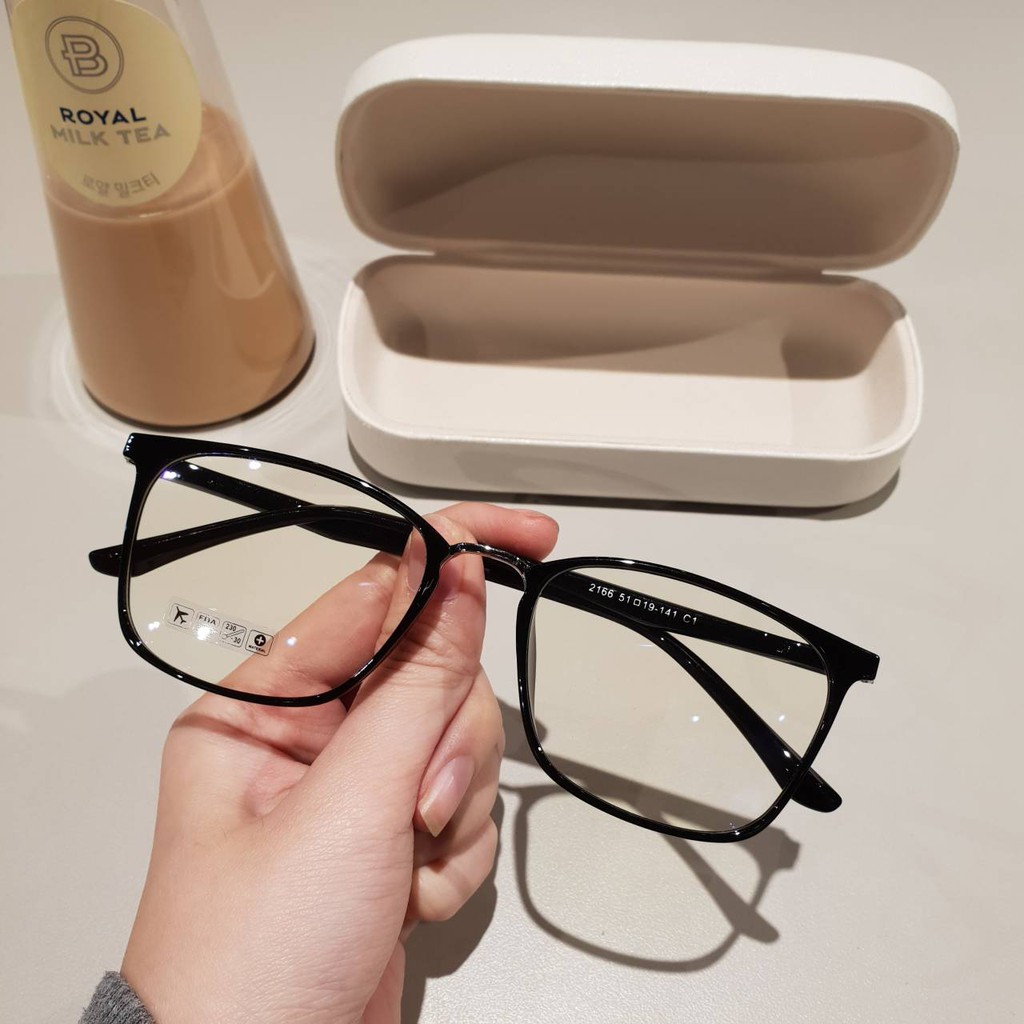 Gọng kính cận nữ ?Hàn 2166 viền mỏng bảo hành 12 tháng gọng ?vuông trong suốt nhựa dẻo kính trắng giả cận