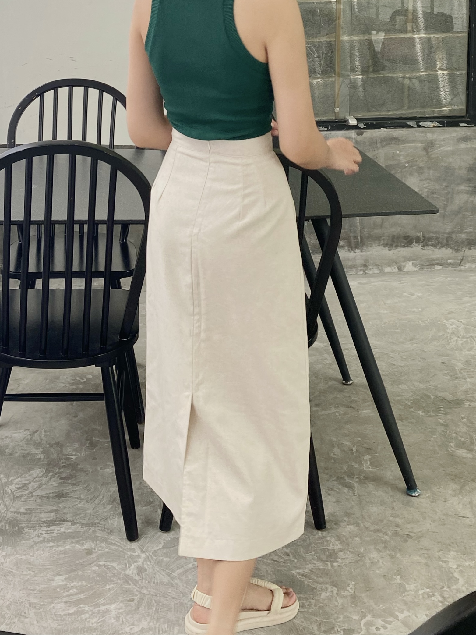 Chân váy midi linen hack dáng phong cách Hàn Quốc - Midi linen skirt