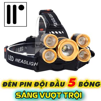 Đèn pin đội đầu 5 bóng led siêu sáng t6 - hàng full box pin và sạc.