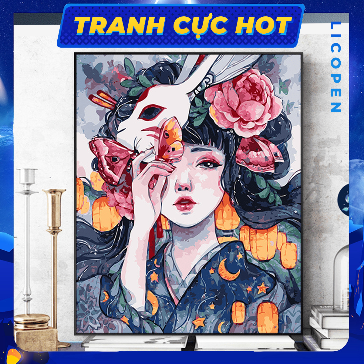 🔥 Tranh Sơn Dầu Số Hóa Licopen (Có Khung Gỗ) 40x50cm Tranh Cô Gái Nón Thỏ MS07 Hàng Có Sẵn Giao Ngay