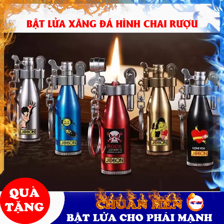 Bật lửa xăng đá Chuẩn Men kiêm móc khoá hình cái chai nhỏ gọn, chất liệu kim loại độc lạ - GD0329