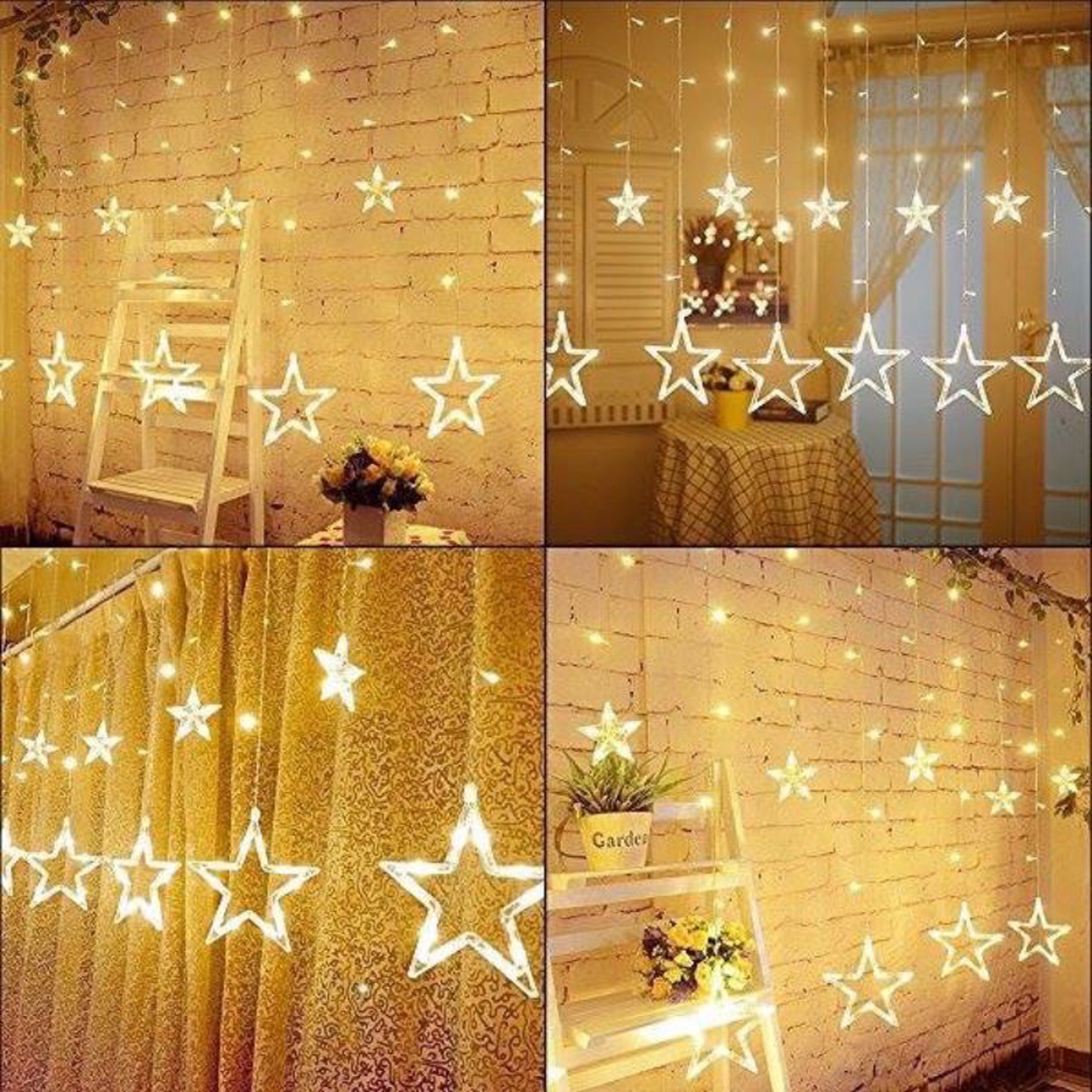 RẺ Đèn nháy thả mành hình ngôi sao, Dây Đèn Led 5M, Đèn ngôi sao Mầu vàng nắng