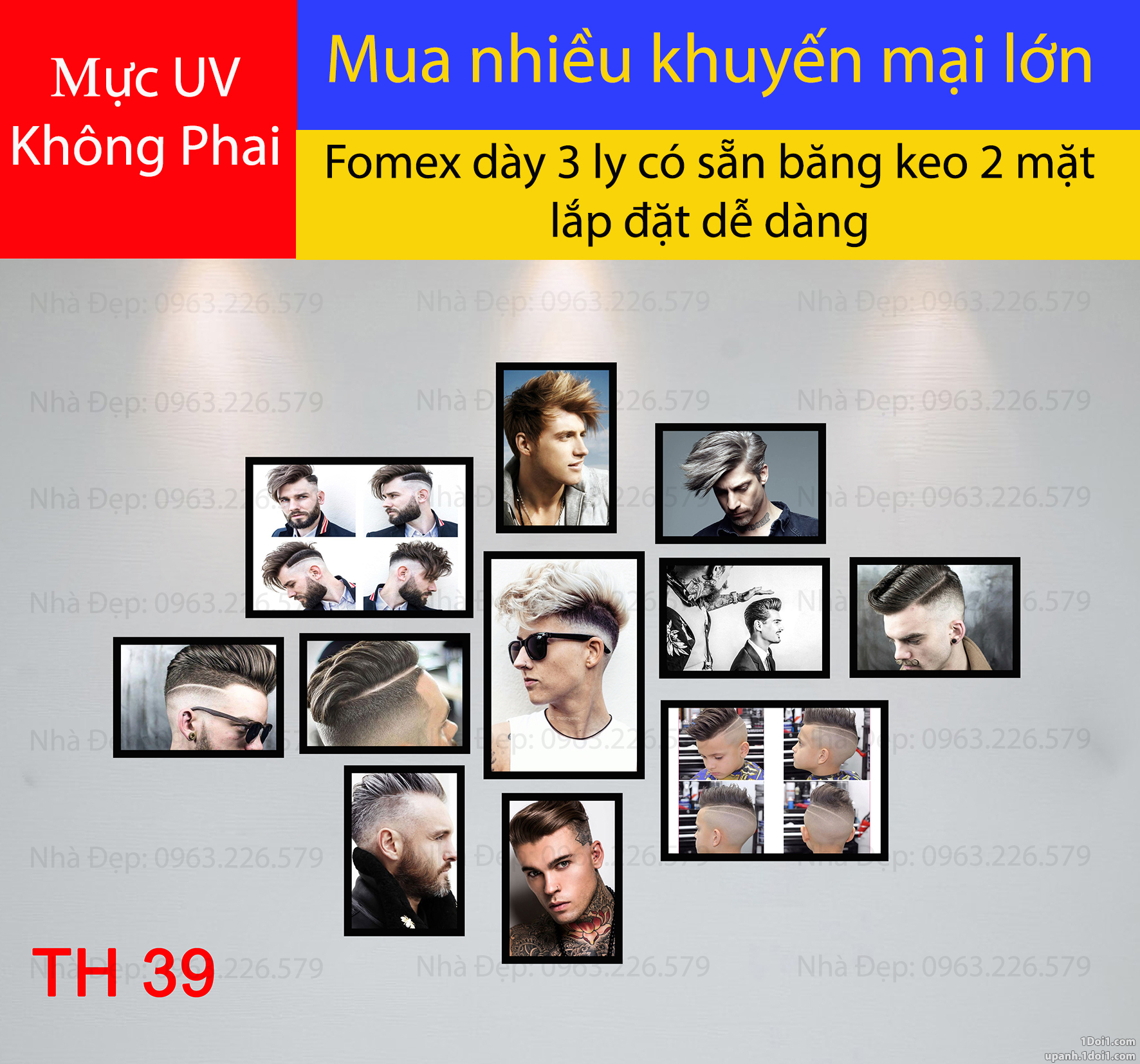 Bộ tranh fomex dán tường tiệm cắt tóc nam 11 tấm mã TH39
