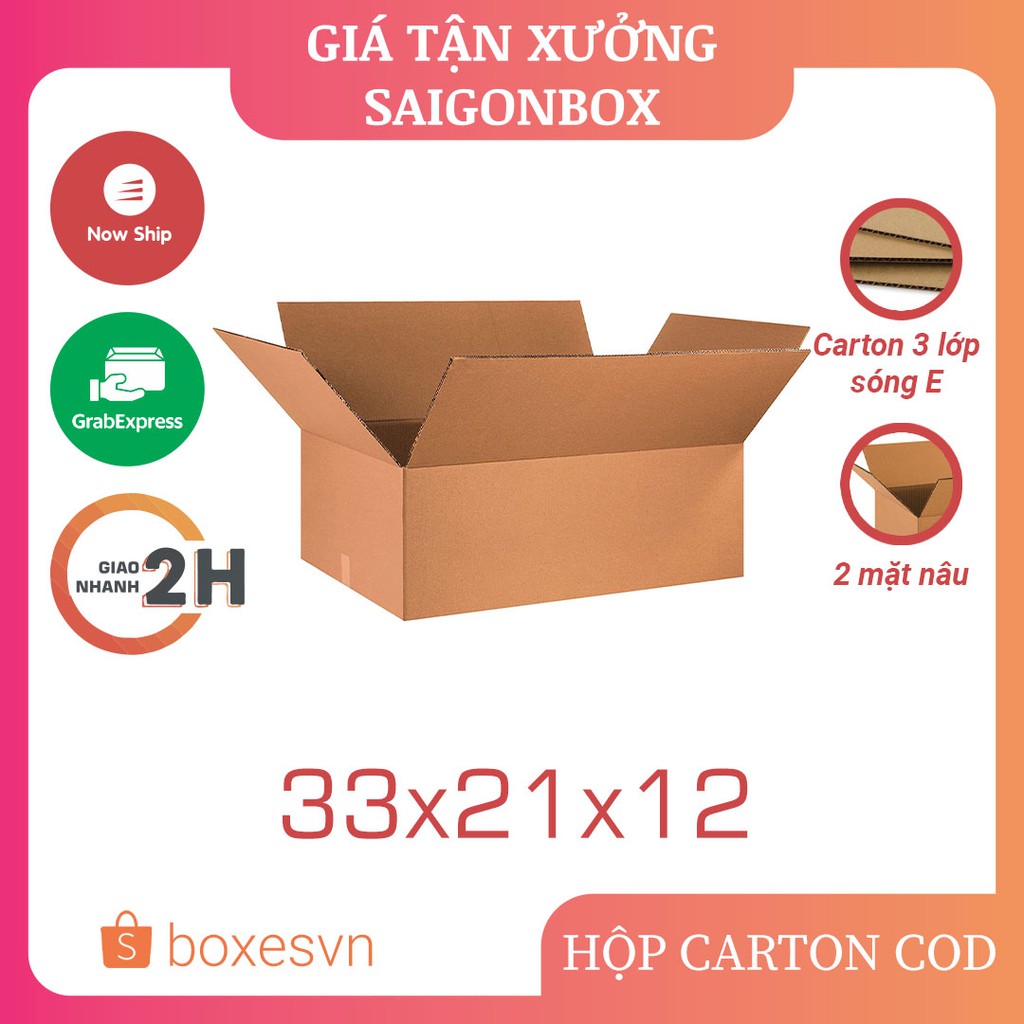 Combo 50 hộp giấy carton size 33x21x12 cm để đóng gói hàng hóa