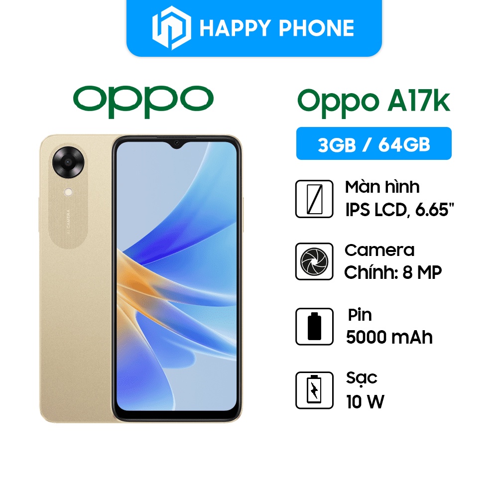 Điện thoại OPPO A17K - Hàng Chính Hãng, Bảo hành 12 tháng, Mới 100%