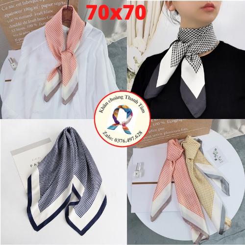 Khăn Lụa Vuông 70x70 Quàng Cổ Quấn Tóc Làm Áo Yếm Lụa- Caro nhỏ