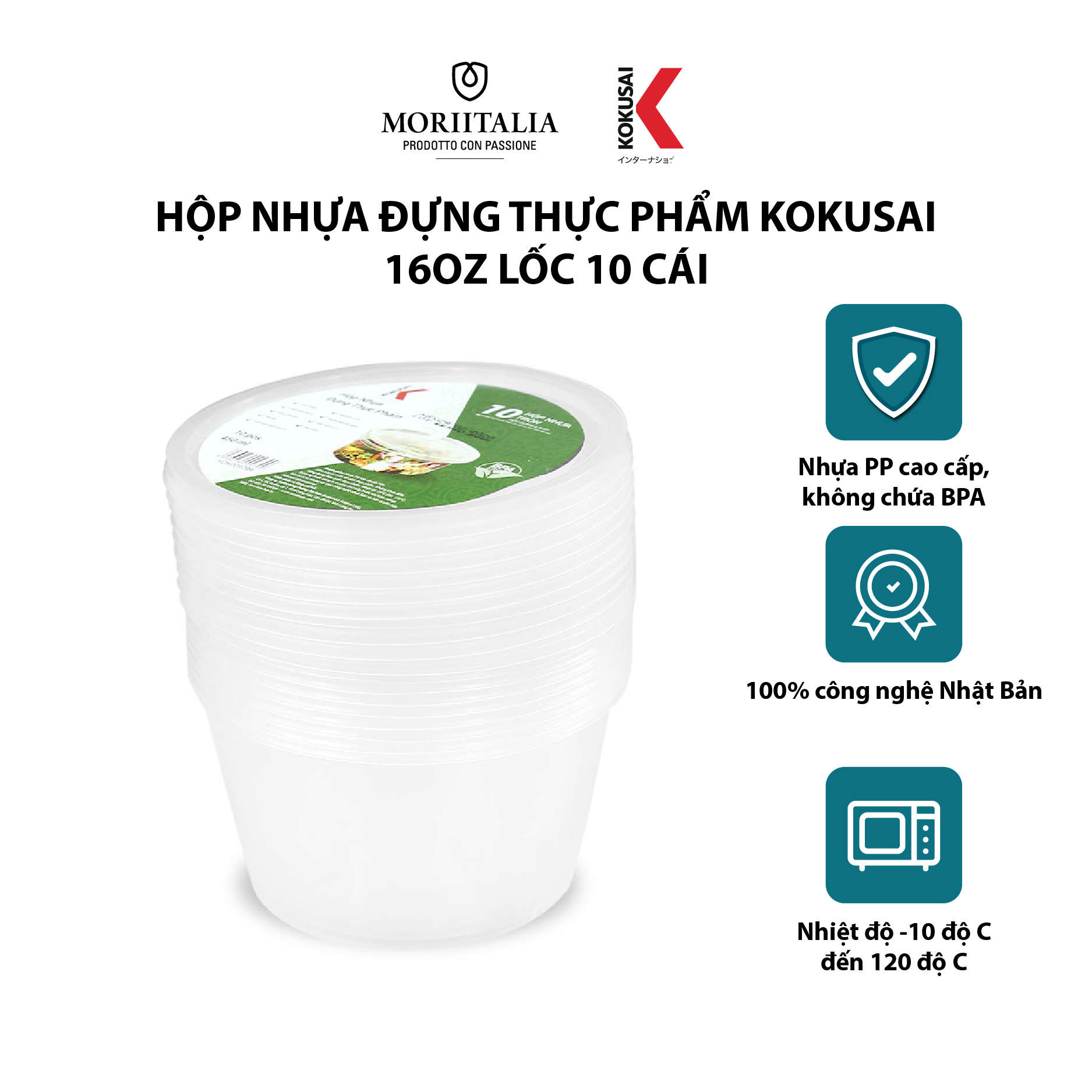 Hộp nhựa đựng thực phẩm Kokusai Lốc 10 cái an toàn tiện lợi Moriitalia HDK009799