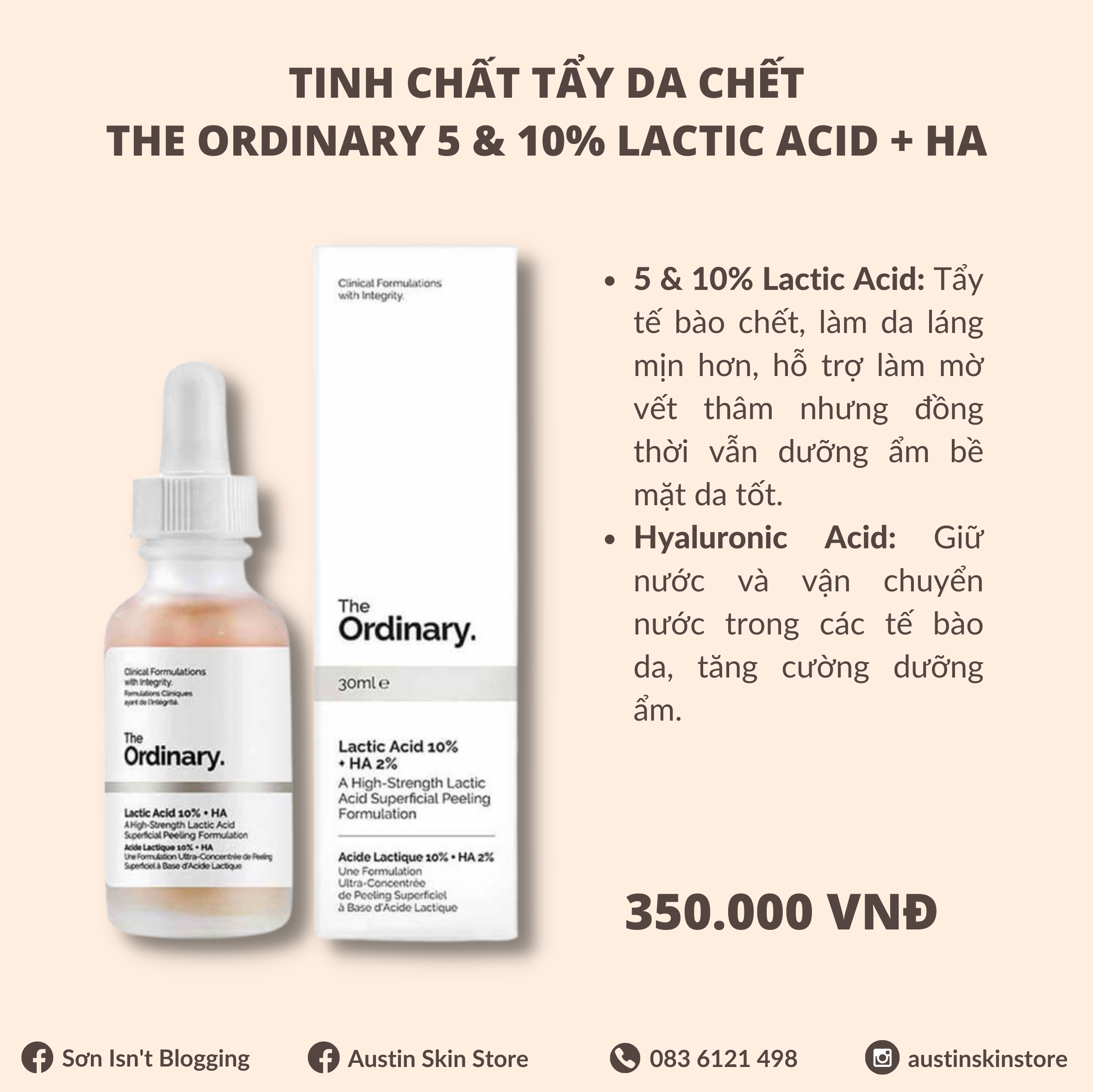 Tinh chất tẩy tế bào chết the ordinary lactic acid 5 & 10% + ha 30ml