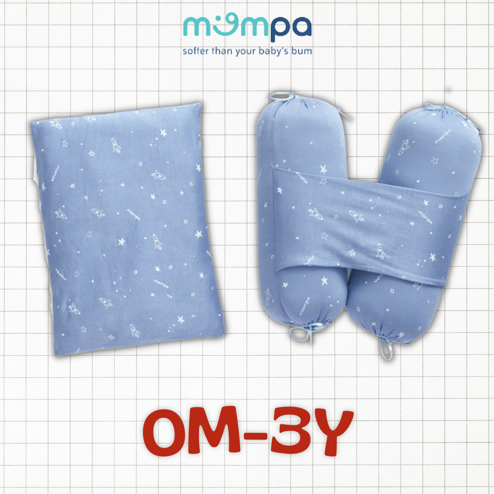 Bộ gối chặn sơ sinh cho bé tặng gối đầu Mompa ruột bông nano 035