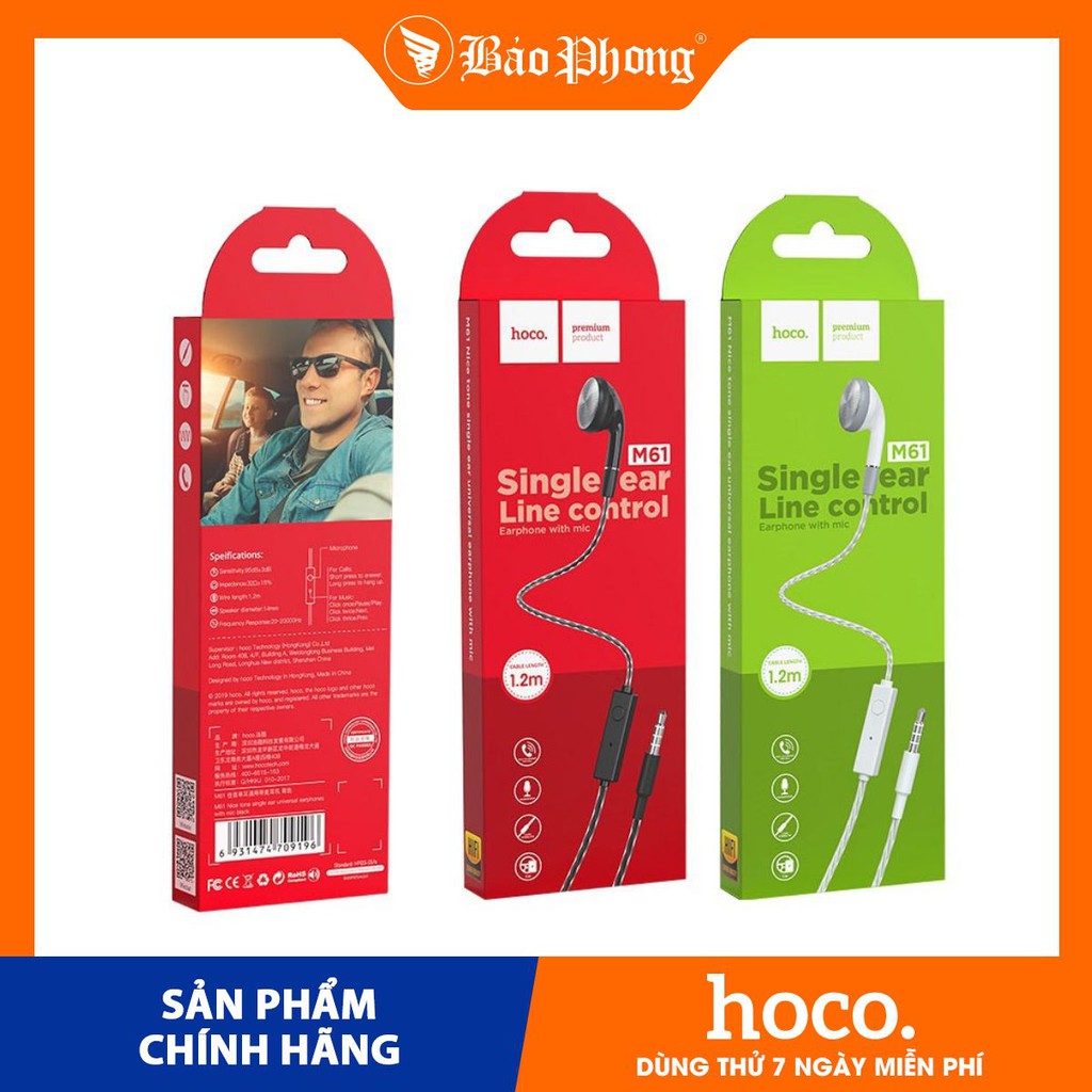 Tai nghe liền dây HOCO M61 chân tròn 3.5mm có micro đàm thoại